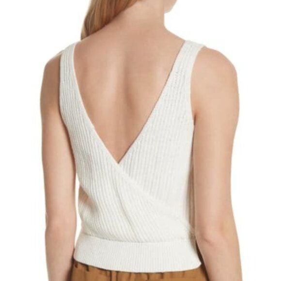 Vince Ivory Crossover V-Back Scoop Neck Sweater Tank - Picture 3 of 6